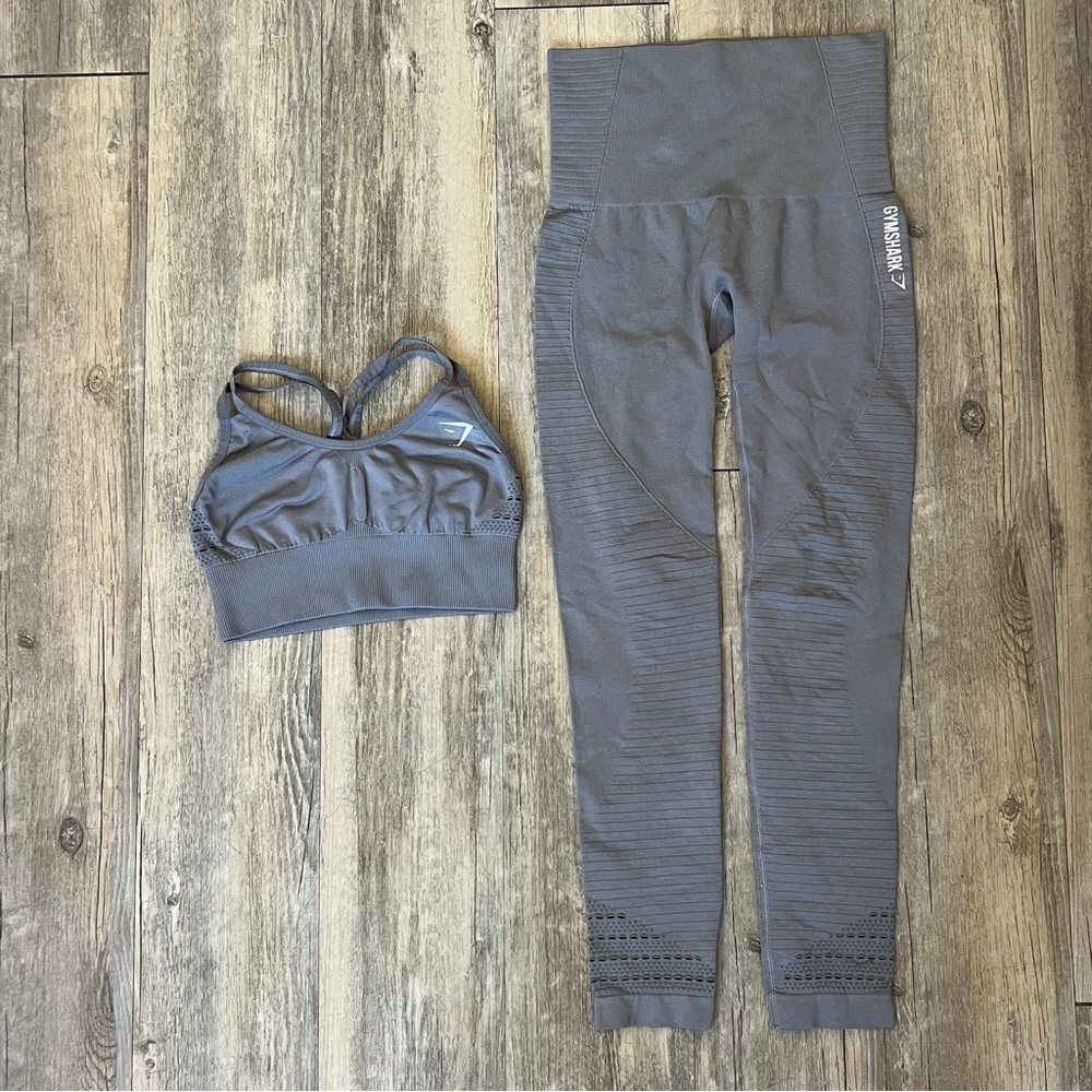 Gymshark Energy Seamless Laser Cut Leggings and Sports Bra in Slate Grey SET
